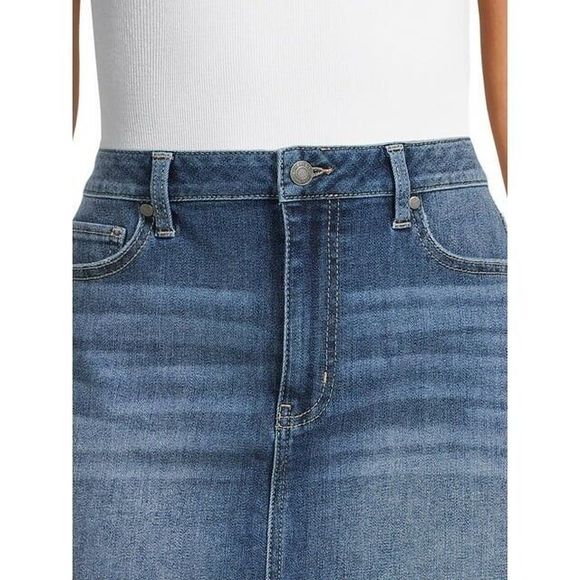 New Time and Tru 18 Denim Jean Stretch Skirt Factory Distressing - Picture 5 of 11